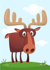 Happy cartoon moose character. Vector moose illustration isolated. 