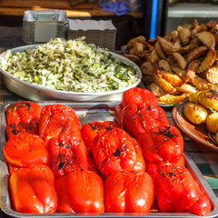 Top view grilled red and yellow pepper