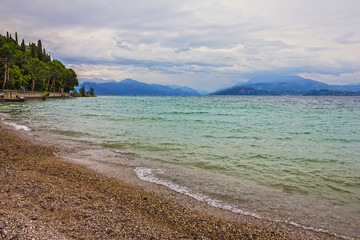 Garda lake beach landscape, Italy, Lombardy