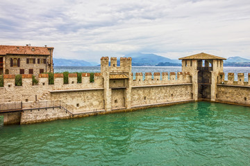 Garda lake, Sirmione ancient fortress, Lombardy, Italy. Castello dei Scaligeri