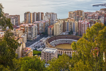 Fototapeta na wymiar Malaga cityscape, Spain. Bullring view