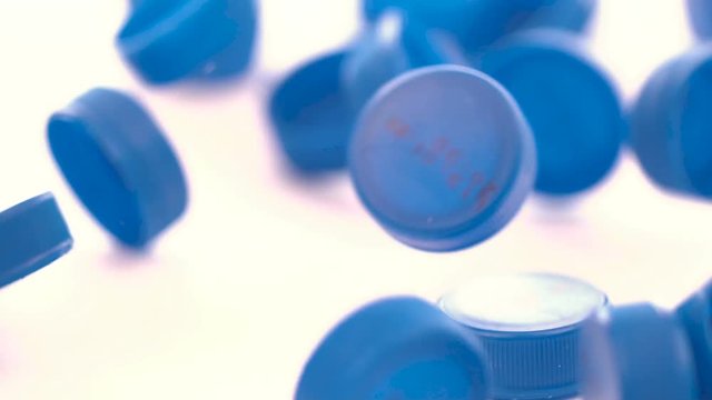 Blue plastic bottle caps