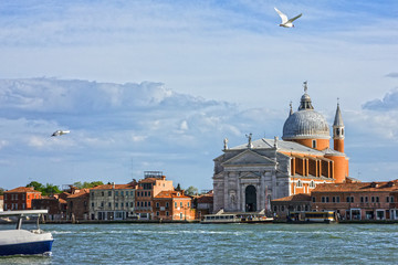 Fototapeta na wymiar Venice Church of The Santissimo Redentore sea view, Italy