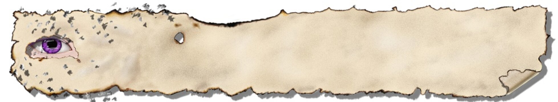 Papier br&ucirc;l&eacute; dans lequel un trou laisse appara&icirc;tre un &oelig;il.