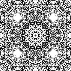 Floral Geometric Pattern with hand-drawing Mandala. Vector illustration. For fabric, textile, bandana, scarg, print.