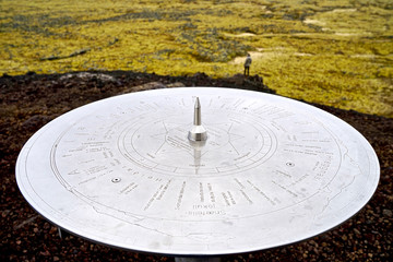 Icelandic Sundial on Volcanic Landscape - Time and Nature's Harmony
