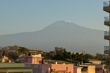 An early morning shot of Mount Kilimanjaro seen from Moshi Town, Tanzania