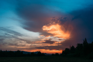 Incredible and beautiful sunset in the mountains