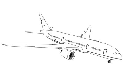 Airplane lines illustration. Abstract vector aircraft on the white background