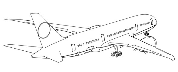 Airplane lines illustration. Abstract vector aircraft on the white background