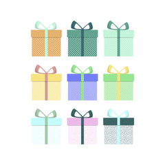 Set of colorful gift boxes for different occasions on a white background