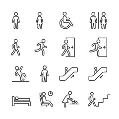 Vector image set of people navigation line icons.