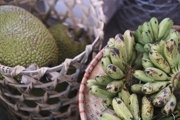 tropical fruits in baskets