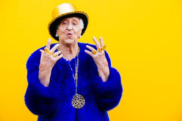 Grandmother portraits on colored backgrounds