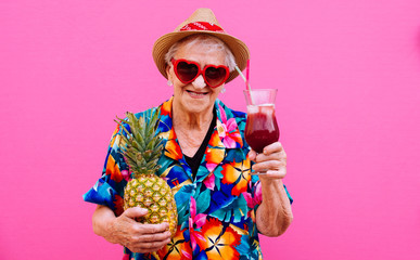 Grandmother portraits on colored backgrounds