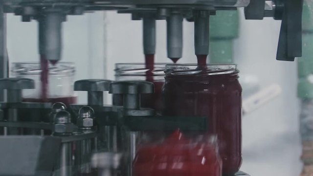 Tomatoes Ketchup production manufacturing in glass jars