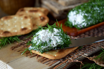 Canape made of crackers with forshmak. Cold snack
