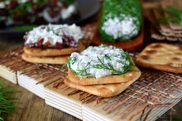 Canape made of crackers with forshmak. Cold snack