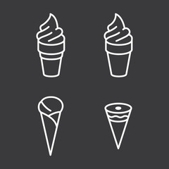 line ice cream cone icons set black on white background