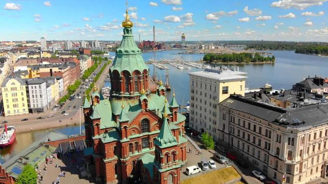 Helsinki Finland, scenic aerial view, Uspenski Cathedral.
