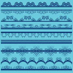 Set of Lace Paper with floral and decorative elements over blue background, vector