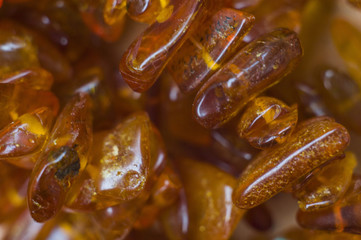 amber beads macro photo