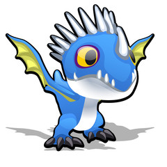 Toy dragon in blue color isolated on white background. Vector cartoon close-up illustration.