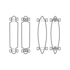 Set of longboards of various shapes. Line drawing. Vector illustration.