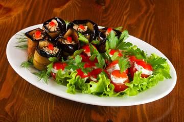 Stuffed eggplant and tomato
