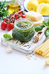 
    Pesto.Traditional italian homemade pesto dip. Selective focus 