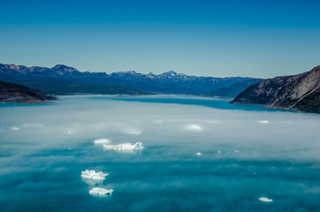 Icebergs under the fog near Narsarsuaq