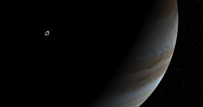Long shot: the Voyager spacecraft in orbit around Jupiter. Reversible, can be rotated 180 degrees. Elements of this image furnished by NASA.