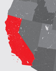 U.S. states - map of California. Please look at my other images of cartographic series - they are all very detailed and carefully drawn by hand WITH RIVERS AND LAKES.