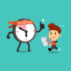 Vector cartoon deadline clock character and a businessman