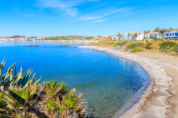 View of beach and sea bay near Estepona town on Costa del Sol, Spain