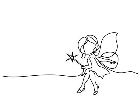 recommend clip art: Continuous line drawing. Beautiful mage woman holding Magic wand. Vector illustration. Concept for logo, card, banner, poster, flyer