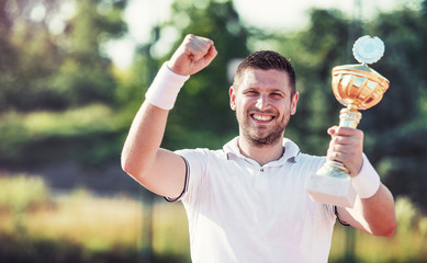 Tennis champion. Tennis player on the court. Sport, recreation concept
