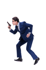 Obraz premium Businessman with gun isolated on white background