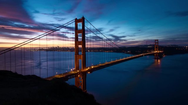 San Francisco Golden Gate Bridge Sunrise Video Time Lapse with Great Sky and Cityscape