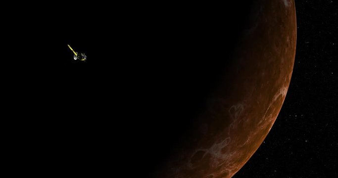 Long shot: the Cassini spacecraft in orbit around Venus. Reversible, can be rotated 180 degrees. Elements of this image furnished by NASA.
