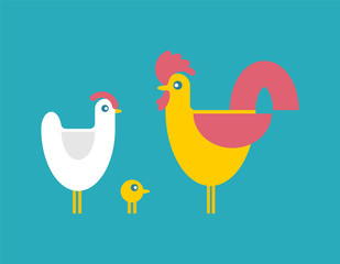 Chicken and rooster and chicken. bird farm set. Vector illustration