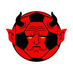 Soccer ball demon. ball Red devil. Vector illustration