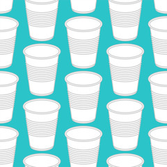 Plastic cup pattern seamless. Disposable dishes background. Vector illustration