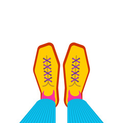 Hipster Legs top view. Yellow shoes Vector illustration