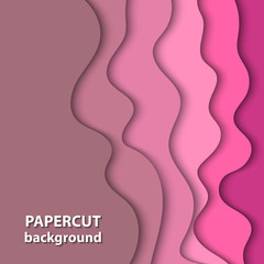 Vector background with pink color paper cut shapes. 3D abstract paper art style, design layout for business presentations, flyers, posters, prints, decoration, cards, brochure cover.