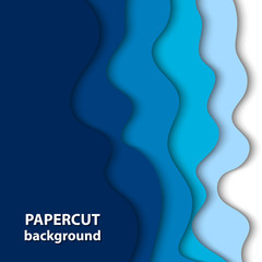 Vector background with deep blue and white color paper cut shapes. 3D abstract paper art style, design layout for business presentations, flyers, posters, prints, decoration, cards, brochure cover.