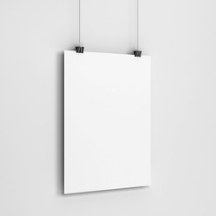 Blank poster hanging on a wall mockup