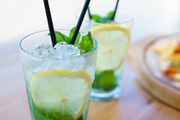 two glasses of Mojito. mint cocktail