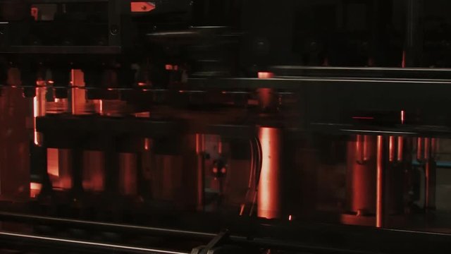 Production of glass bottles for juice or beer on the factory