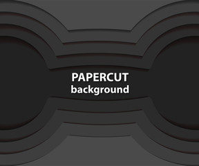 Vector background with black paper cut shapes. 3D abstract paper art style, design layout for business presentations, flyers, posters, prints, decoration, cards, brochure cover.